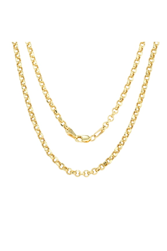 10k Real Yellow Gold Cable 3mm Rolo Round LInk Chain Necklace (16"-30") Italian Jewelry for Men & Women