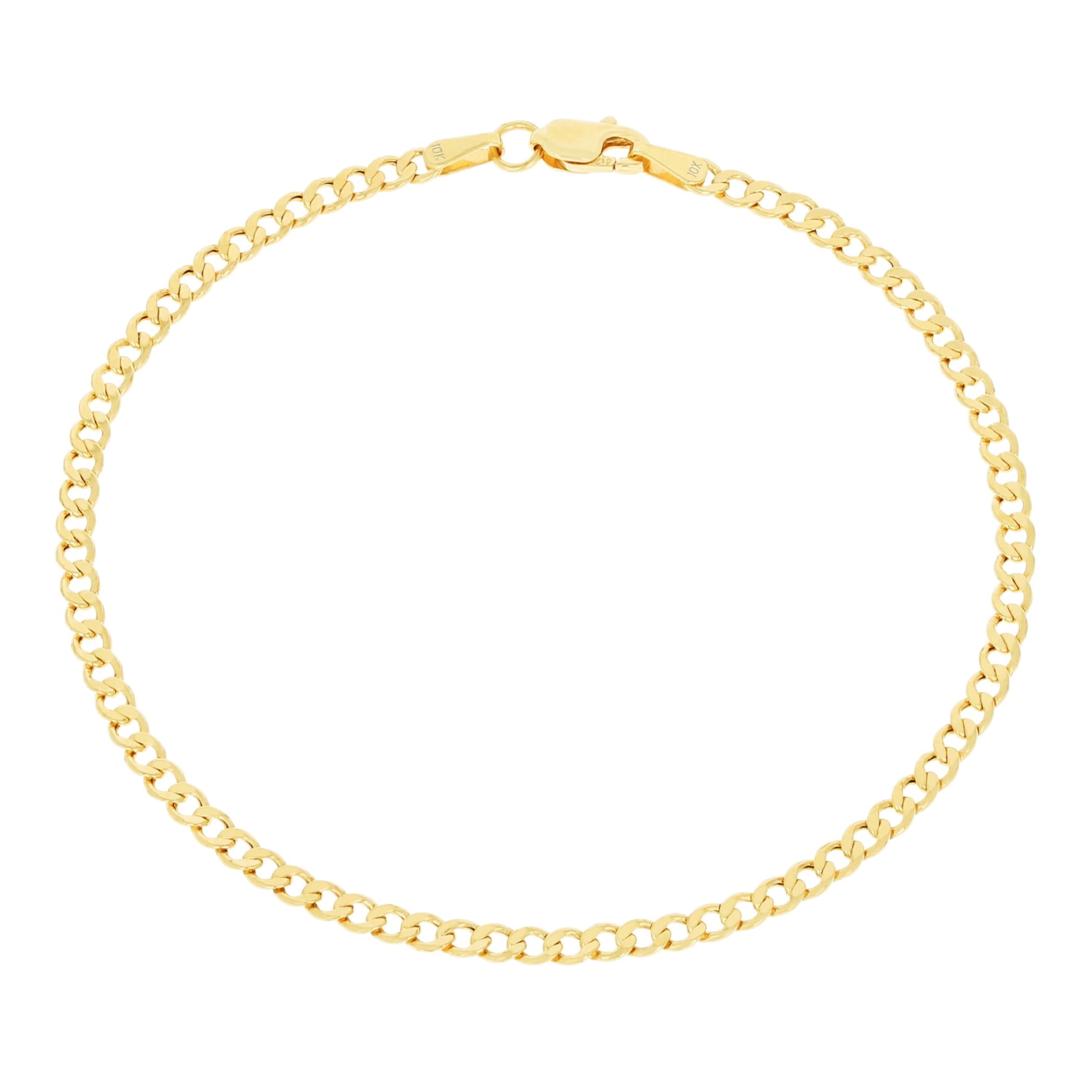 Nuragold 10k Real Yellow Gold Cuban Curb Link 2.5mm Chain Bracelet or Anklet (7"-9") Italian Jewelry for Men & Women