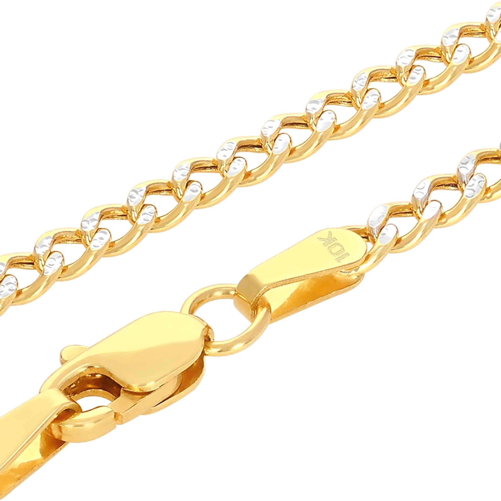 Nuragold 10k Real Yellow Gold Cuban Curb Link 2.5mm Diamond Cut Pave Chain Necklace (16"-26") Two Tone Italian Jewelry for Men & Women
