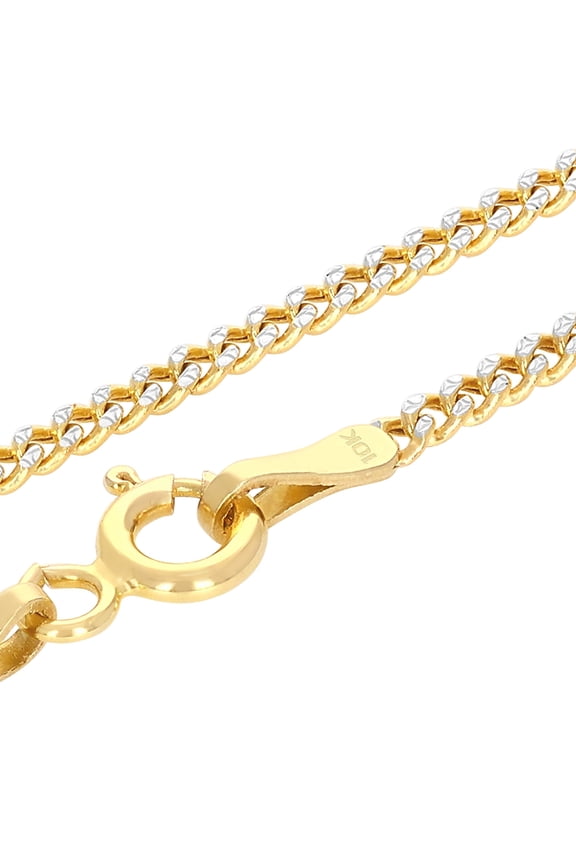 10k Real Yellow Gold Cuban Curb Link 2mm Diamond Cut Pave Chain Necklace (16"-24") Two Tone Italian Jewelry for Men & Women