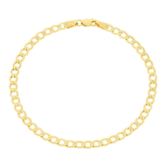 Nuragold 10k Real Yellow Gold Cuban Curb Link 3.5mm Chain Bracelet or Anklet (7"-9") Italian Jewelry for Men & Women