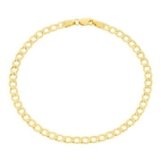 Nuragold 10k Real Yellow Gold Cuban Curb Link 3.5mm Chain Bracelet or Anklet 7"-9" Italian Jewelry for Men & Women