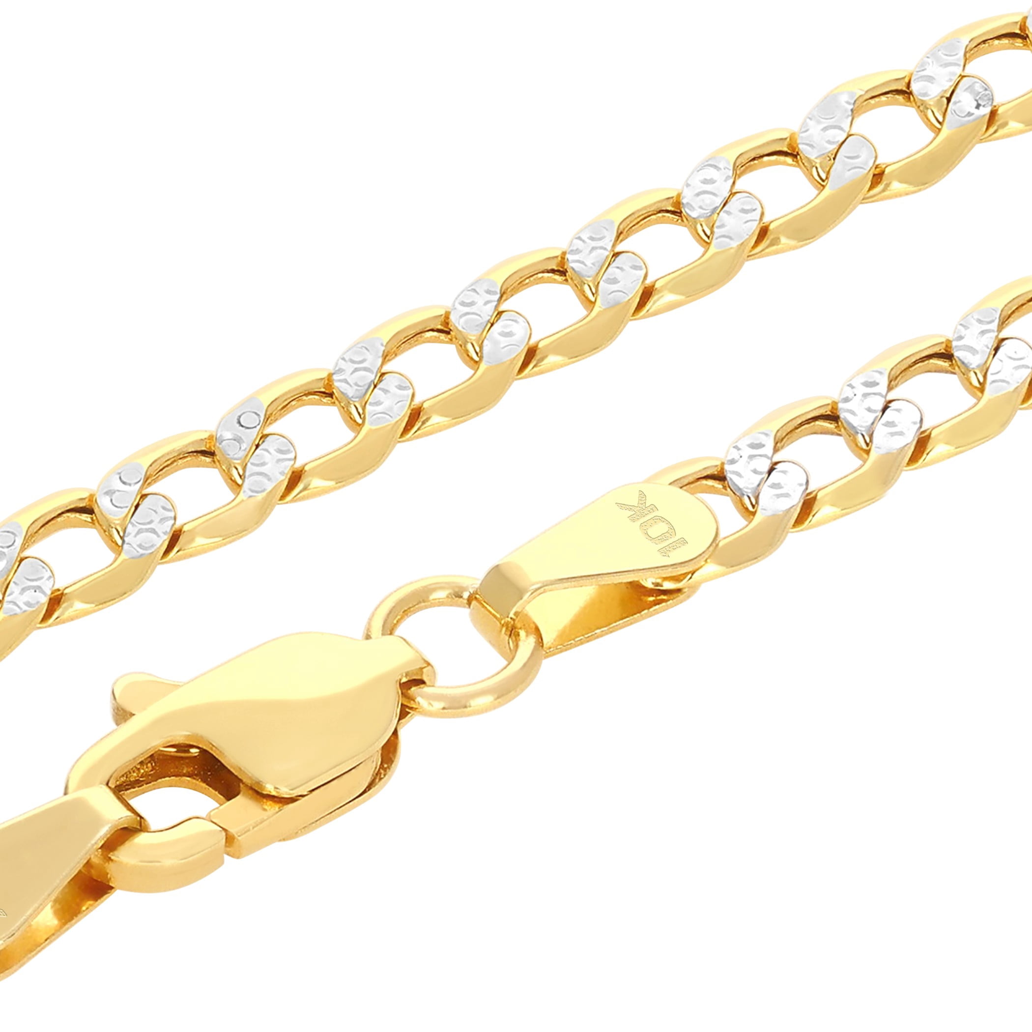 Nuragold 10k Real Yellow Gold Cuban Curb Link 3.5mm Diamond Cut Pave Chain Necklace (16"-30") Two Tone Italian Jewelry for Men & Women