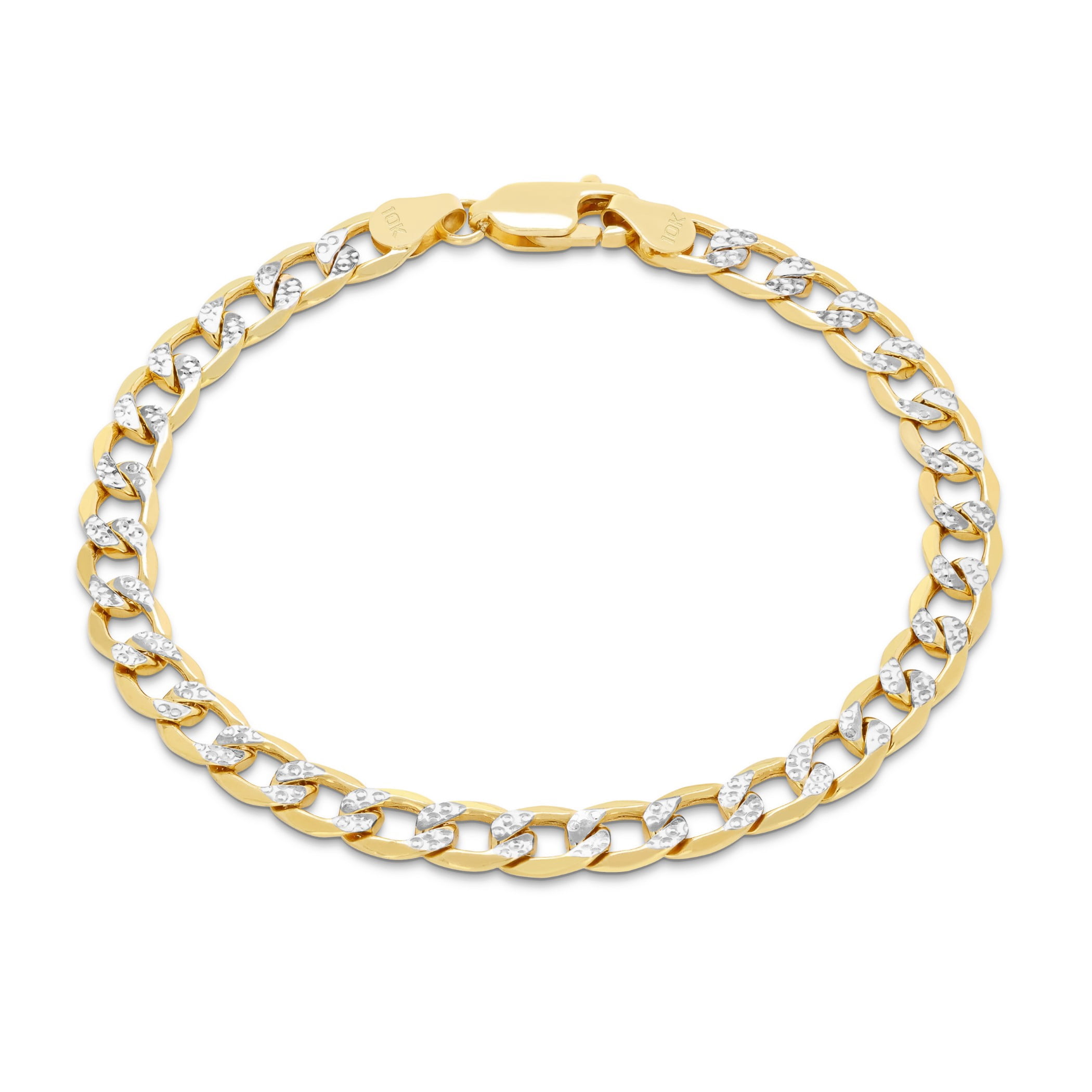 Nuragold 10k Real Yellow Gold Cuban Curb Link 5.5mm Diamond Cut Pave Chain Bracelet (7"-9") Two Tone Italian Jewelry for Men & Women