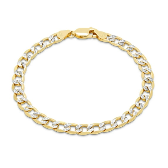 Nuragold 10k Real Yellow Gold Cuban Curb Link 5.5mm Diamond Cut Pave Chain Bracelet (7"-9") Two Tone Italian Jewelry for Men & Women