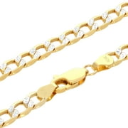 NURAGOLD 10k Real Yellow Gold Cuban Curb Link 5.5mm Diamond Cut Pave Chain Necklace (16"-30") Two Tone Italian Jewelry for Men & Women