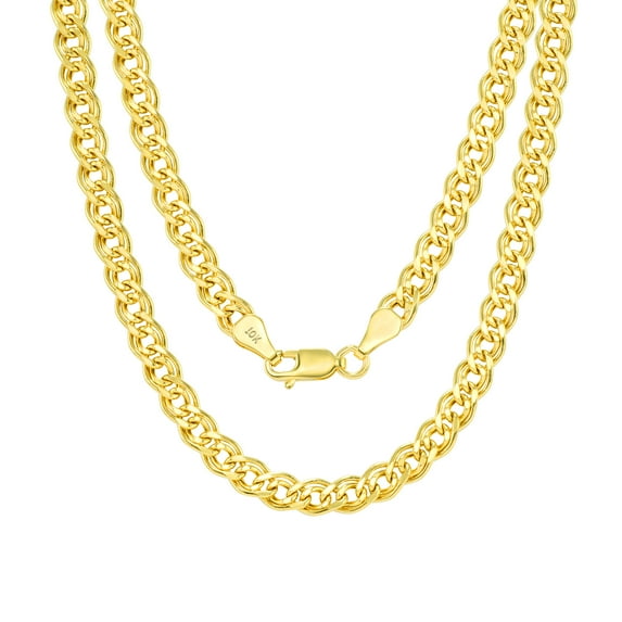 Nuragold 10k Real Yellow Gold Double Cuban Link 4.5mm Curb Chain Necklace (18"-26") Italian Jewelry for Men & Women