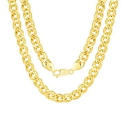 NURAGOLD 10k Real Yellow Gold Double Cuban Link 7mm Curb Chain Necklace (20"-26") Italian Jewelry for Men & Women