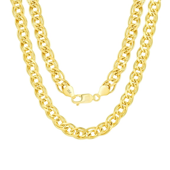 Nuragold 10k Real Yellow Gold Double Cuban Link 7mm Curb Chain Necklace (20"-26") Italian Jewelry for Men & Women