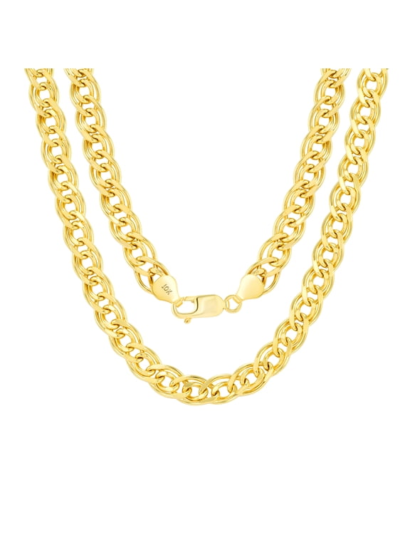 10k Real Yellow Gold Double Cuban Link 7mm Curb Chain Necklace (20"-26") Italian Jewelry for Men & Women