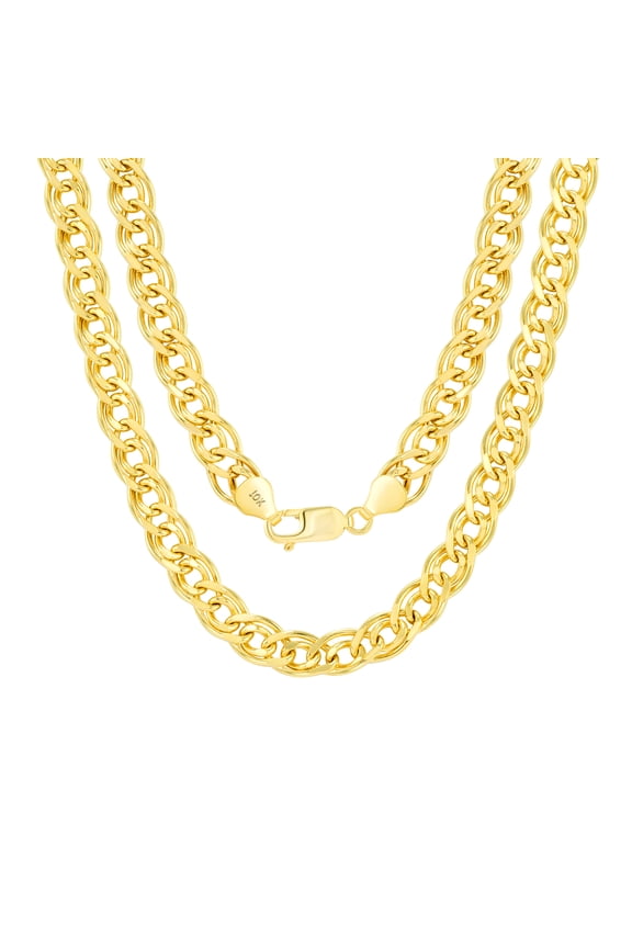 10k Real Yellow Gold Double Cuban Link 7mm Curb Chain Necklace (20"-26") Italian Jewelry for Men & Women