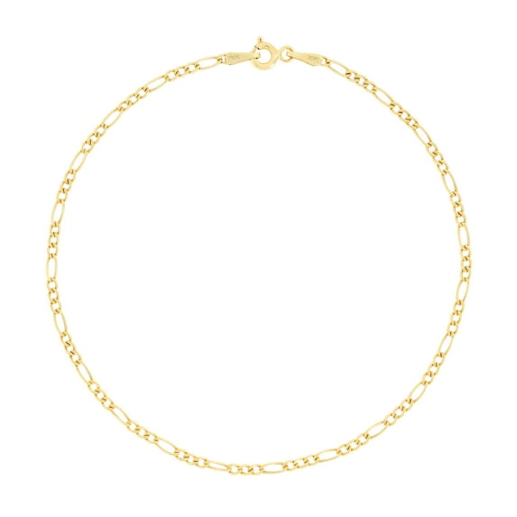 Nuragold 10k Real Yellow Gold Figaro Link 2mm Chain Bracelet or Anklet (7"-9") Dainty Italian Jewelry for Men & Women