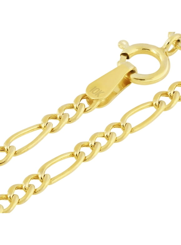 10k Real Yellow Gold Figaro Link 2mm Chain Necklace (16"-26") Dainty Italian Jewelry for Men & Women
