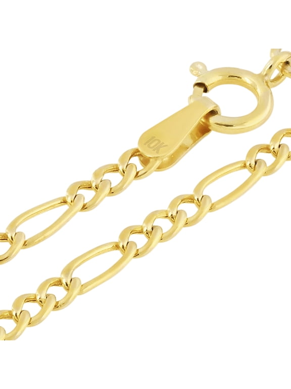 10k Real Yellow Gold Figaro Link 2mm Chain Necklace (16"-26") Dainty Italian Jewelry for Men & Women