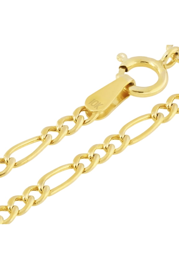 10k Real Yellow Gold Figaro Link 2mm Chain Necklace (16"-26") Dainty Italian Jewelry for Men & Women