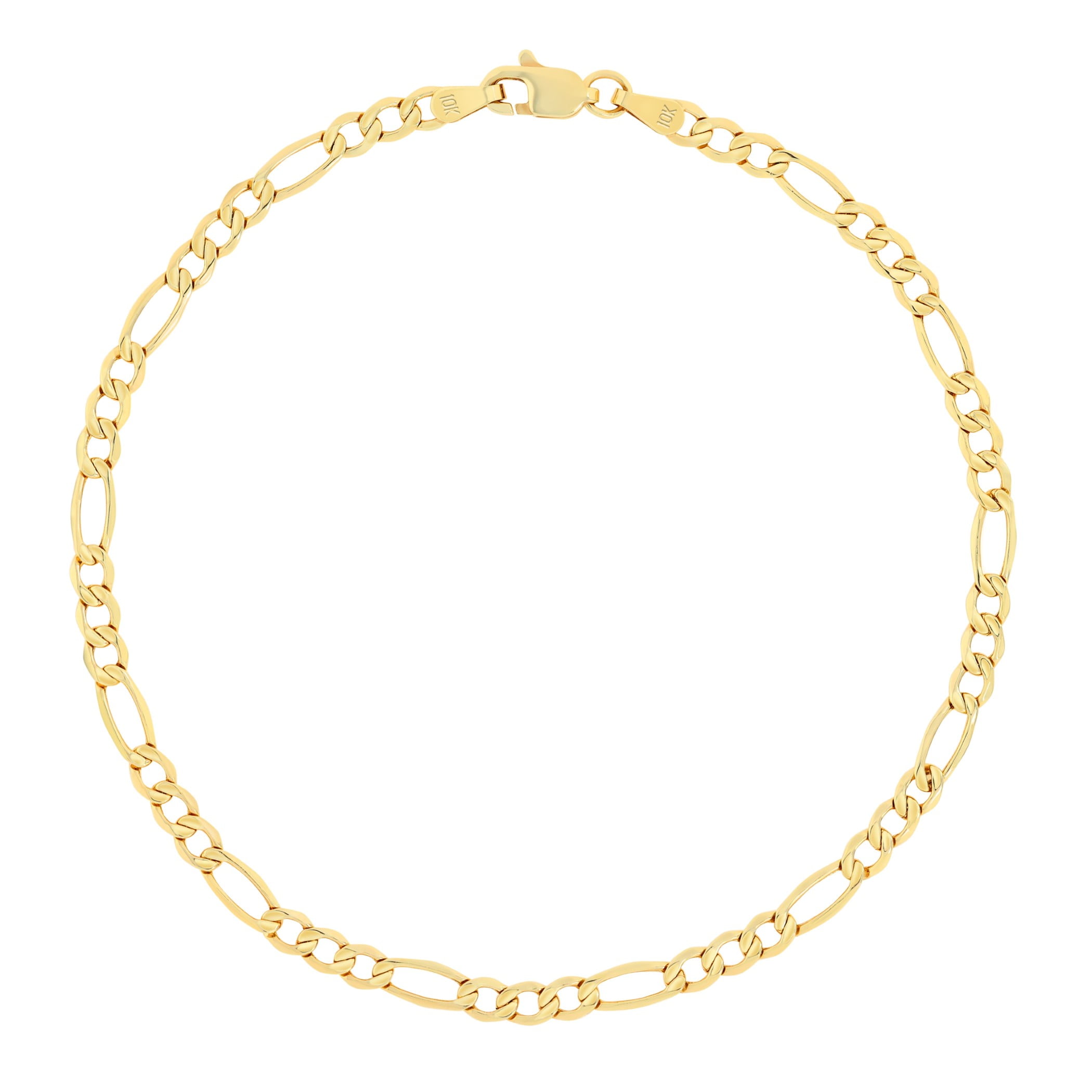 Nuragold 10k Real Yellow Gold Figaro Link 3.5mm Chain Bracelet or Anklet (7"-9") Italian Jewelry for Men & Women