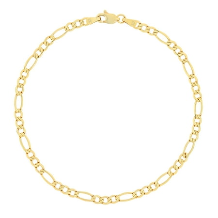 Nuragold 10k Real Yellow Gold Figaro Link 3.5mm Chain Bracelet or Anklet (7"-9") Italian Jewelry for Men & Women