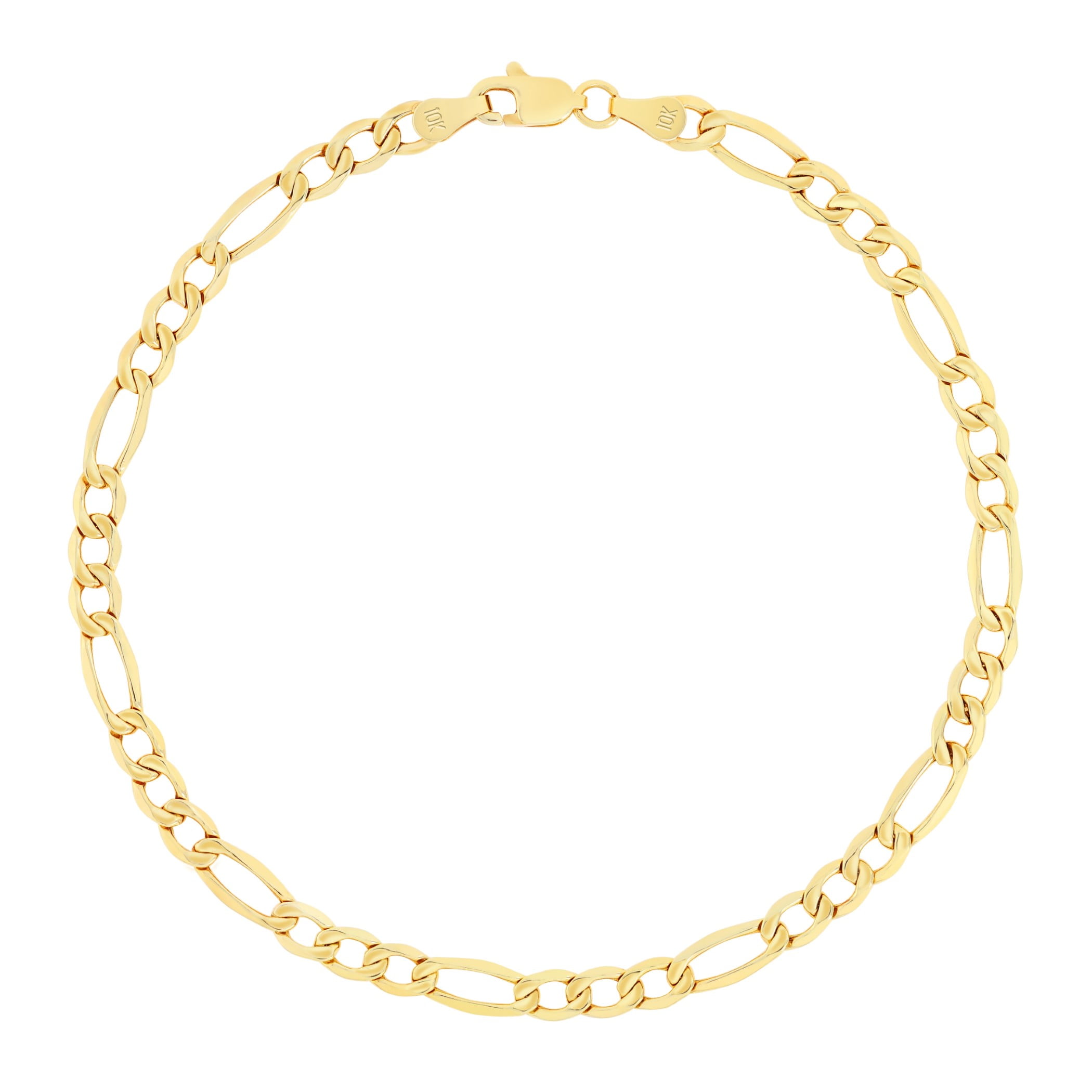Nuragold 10k Real Yellow Gold Figaro Link 4.5mm Chain Bracelet (7"-9") Italian Jewelry for Men & Women