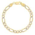 thumbnail image 1 of Nuragold 10k Real Yellow Gold Figaro Link 6.5mm Diamond Cut Two Tone Pave Chain Bracelet (8"-9") Italian Jewelry for Men, 1 of 8
