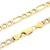 Nuragold 10k Real Yellow Gold Figaro Link 6.5mm Diamond Cut Two Tone Pave Chain Necklace (18"-30") Italian Jewelry for Men