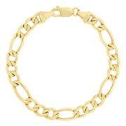 NURAGOLD 10k Real Yellow Gold Figaro Link 9mm Chain Bracelet (7"-9") Italian Jewelry for Men & Women