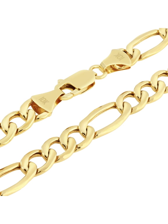 10k Real Yellow Gold Figaro Link 9mm Chain Necklace (20"-30") Italian Jewelry for Men