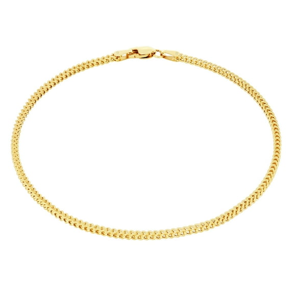 Nuragold 10k Real Yellow Gold Franco Square 1.5mm Box Chain Wheat Chain Bracelet or Anklet (7"-9") Dainty Italian Jewelry for Men & Women