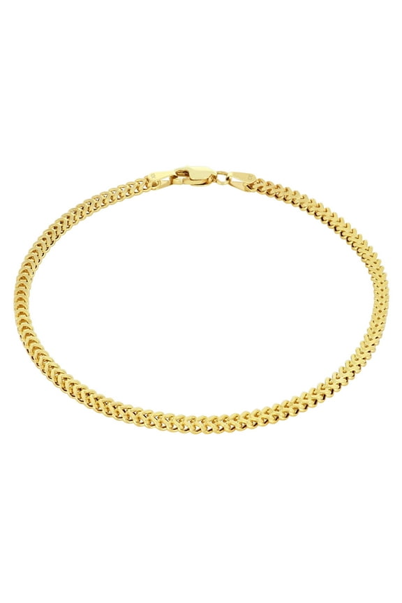 10k Real Yellow Gold Franco Square 2.5mm Box Chain Wheat Chain Bracelet (7"-9") Italian Jewelry for Men & Women