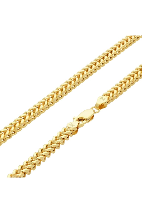 10k Real Yellow Gold Franco Square 4mm Box Chain Wheat Chain Necklace (18"-30") Italian Jewelry for Men