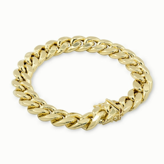 Nuragold 10k Real Yellow Gold Miami Cuban Link 13mm Chain Bracelet (7.5"-9") Italian Jewelry for Men