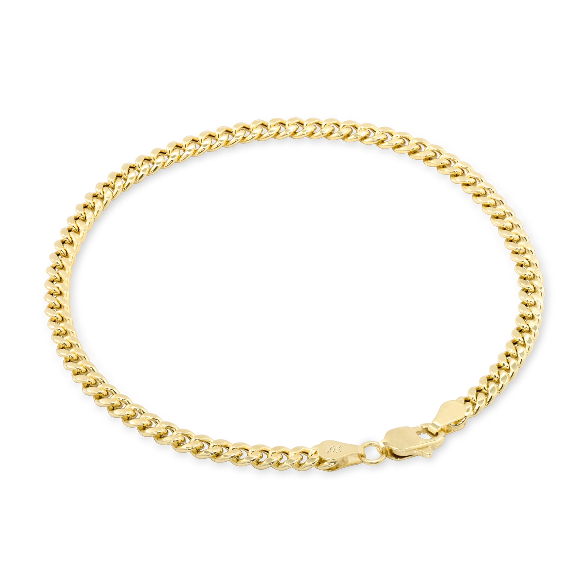 Nuragold 10k Real Yellow Gold Miami Cuban Link 4mm Chain Bracelet (7"-9") Italian Jewelry for Men & Women