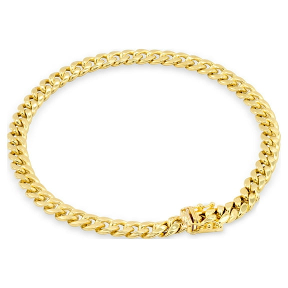 Nuragold 10k Real Yellow Gold Miami Cuban Link 5.5mm Chain Bracelet (7"-9") Italian Jewelry for Men & Women