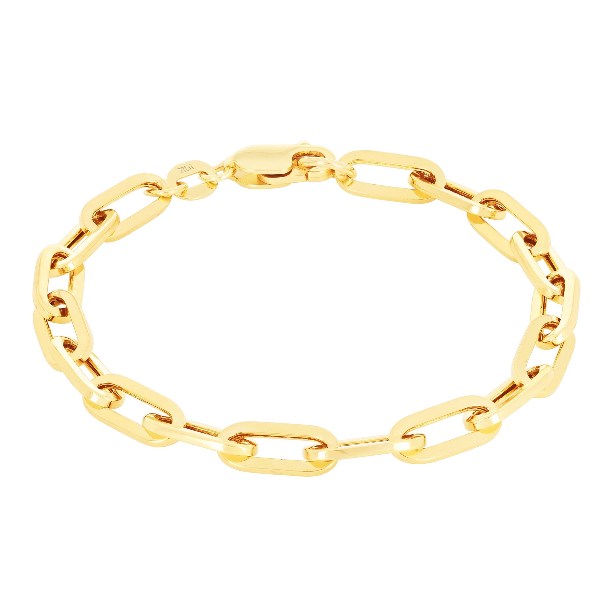 Nuragold 10k Real Yellow Gold Paperclip 6mm Elongated Cable Link Bracelet (7"-8") Italian Jewelry for Men & Women