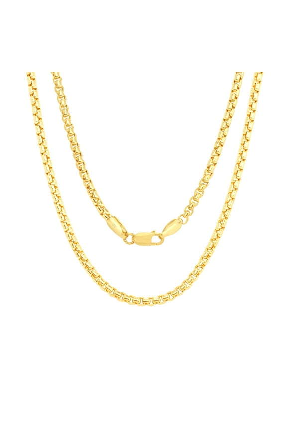 10k Real Yellow Gold Round Box 1.5mm Venetian LInk Chain Necklace (16"-30") Dainty Italian Jewelry for Men & Women