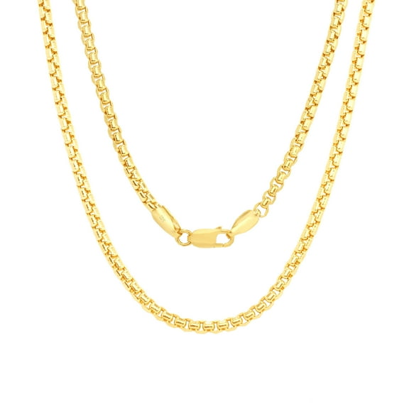 Nuragold 10k Real Yellow Gold Round Box 1.5mm Venetian LInk Chain Necklace (16"-30") Dainty Italian Jewelry for Men & Women