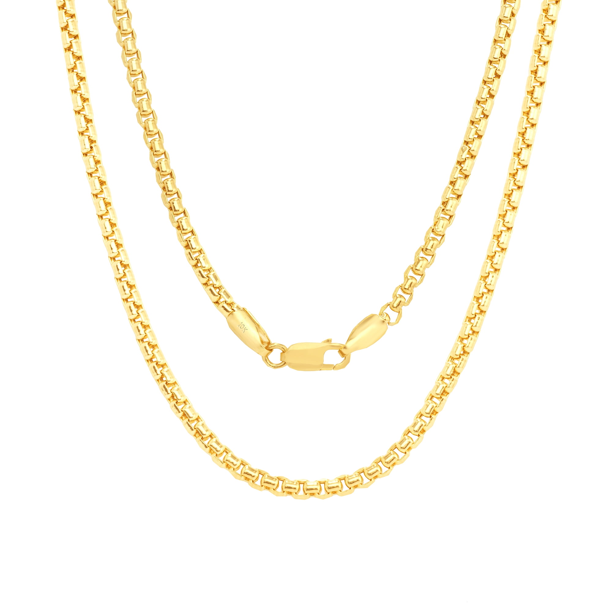 Nuragold 10k Real Yellow Gold Round Box 2mm Venetian LInk Chain Necklace (16"-30") Dainty Italian Jewelry for Men & Women