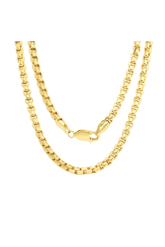 10k Real Yellow Gold Round Box 3.5mm Venetian LInk Chain Necklace (16"-30") Italian Jewelry for Men & Women