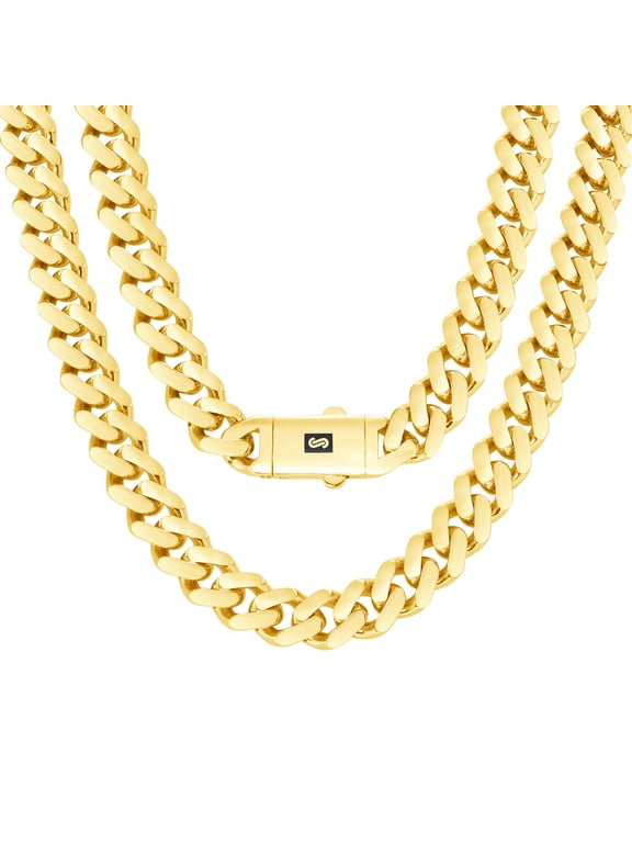 10k Real Yellow Gold Royal Monaco 11mm Miami Cuban Link Necklace (16"-30") Italian Jewelry for Men & Women