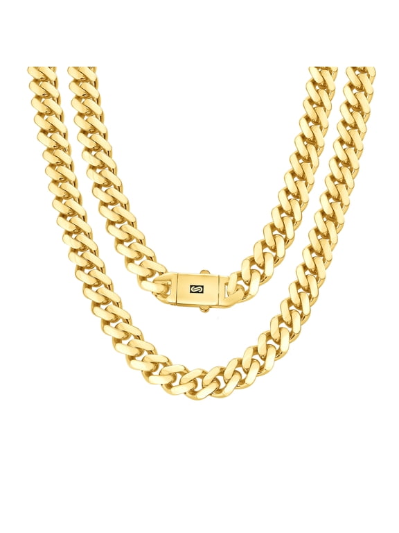 10k Real Yellow Gold Royal Monaco 13mm Miami Cuban Link Necklace (20"-30") Italian Jewelry for Men