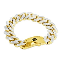 Nuragold 10k Real Yellow Gold Royal Monaco 15mm Miami Cuban Diamond Cut Pave Link Bracelet (8"-9") Two Tone Italian Jewelry for Men