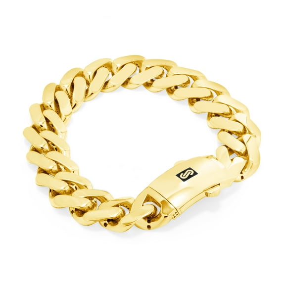 Nuragold 10k Real Yellow Gold Royal Monaco 15mm Miami Cuban Link Bracelet (7.5"-9") Italian Jewelry for Men