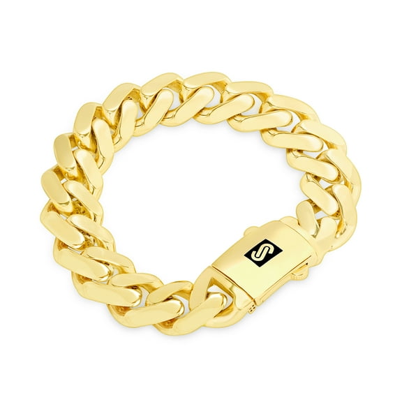 Nuragold 10k Real Yellow Gold Royal Monaco 17mm Miami Cuban Link Bracelet (7.5"-9") Italian Jewelry for Men