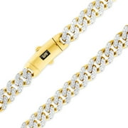 Nuragold 10k Real Yellow Gold Royal Monaco 7.5mm Miami Cuban Diamond Cut Pave Link Necklace 18"-30" Two Tone Italian Jewelry for Men