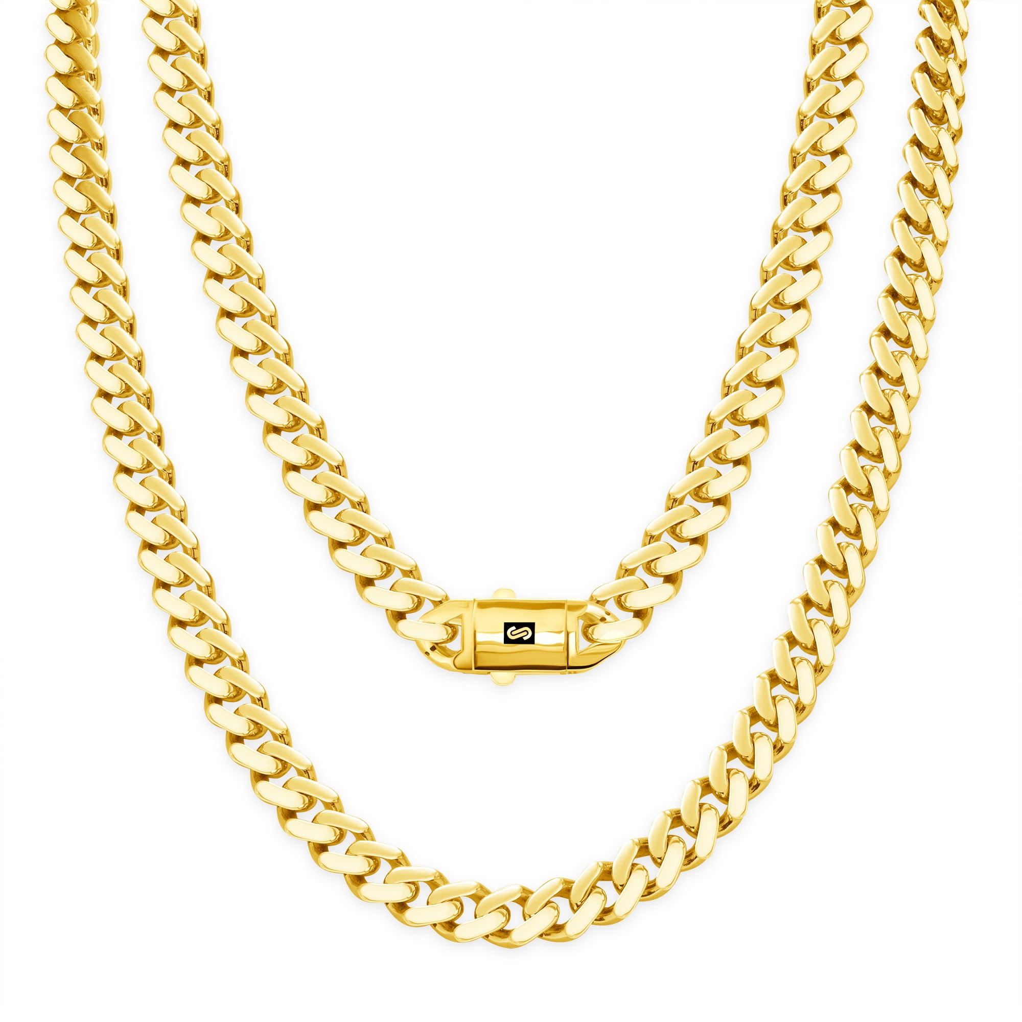 Nuragold 10k Real Yellow Gold Royal Monaco 7.5mm Miami Cuban Link Necklace (16"-30") Italian Jewelry for Men & Women