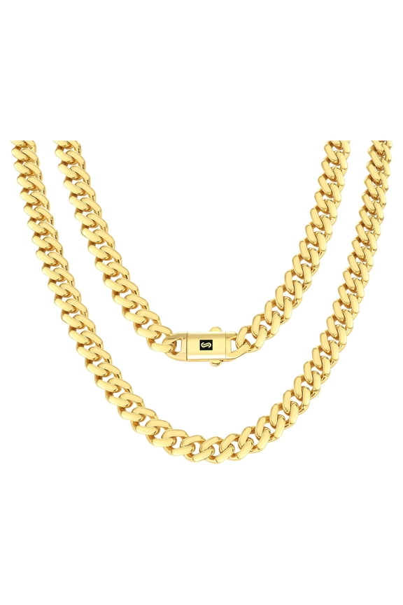 10k Real Yellow Gold Royal Monaco 9mm Miami Cuban Link Necklace (16"-30") Italian Jewelry for Men & Women