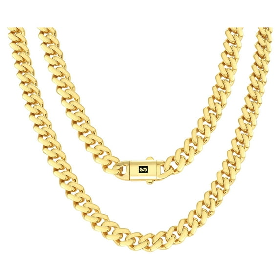 Nuragold 10k Real Yellow Gold Royal Monaco 9mm Miami Cuban Link Necklace (16"-30") Italian Jewelry for Men & Women