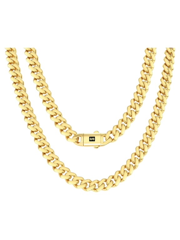 10k Real Yellow Gold Royal Monaco 9mm Miami Cuban Link Necklace (16"-30") Italian Jewelry for Men & Women