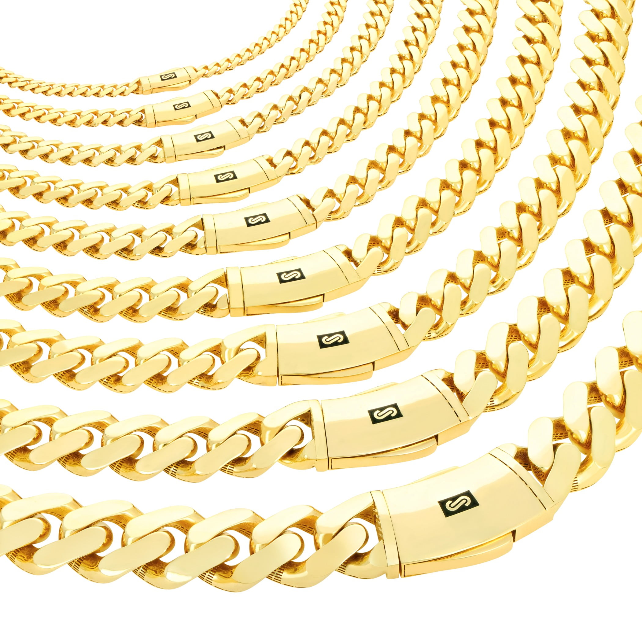 Nuragold 10k Real Yellow Gold Royal Monaco Miami Cuban Link Necklace 16"-30" (5mm-20mm) Italian Jewelry for Men & Women