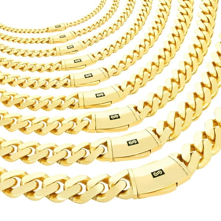 Nuragold 10k Real Yellow Gold Royal Monaco Miami Cuban Link Necklace 16"-30" (5mm-20mm) Italian Jewelry for Men & Women