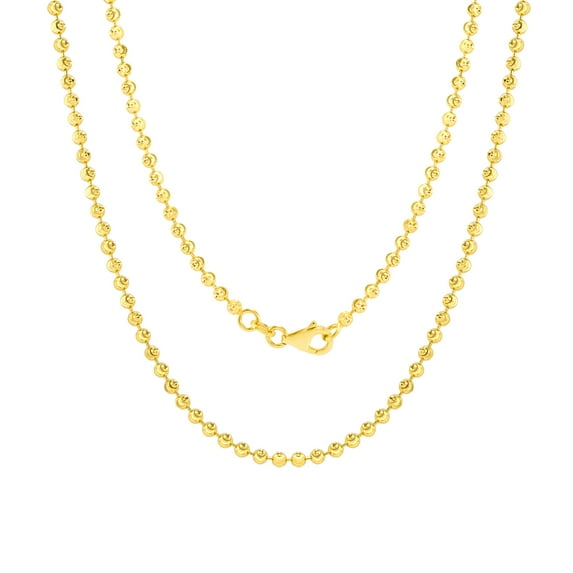 Nuragold 10k Real Yellow Gold Solid Ball 2.5mm Moon Diamond Cut Bead Dog Tag Necklace (16"-30") Italian Jewelry for Men & Women
